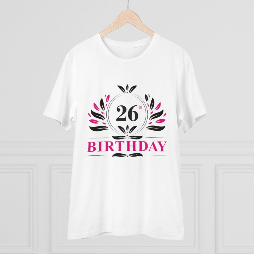 Amfyn Men's PC Cotton 26th Birthday Printed T Shirt (Color: White, Thread Count: 180GSM)