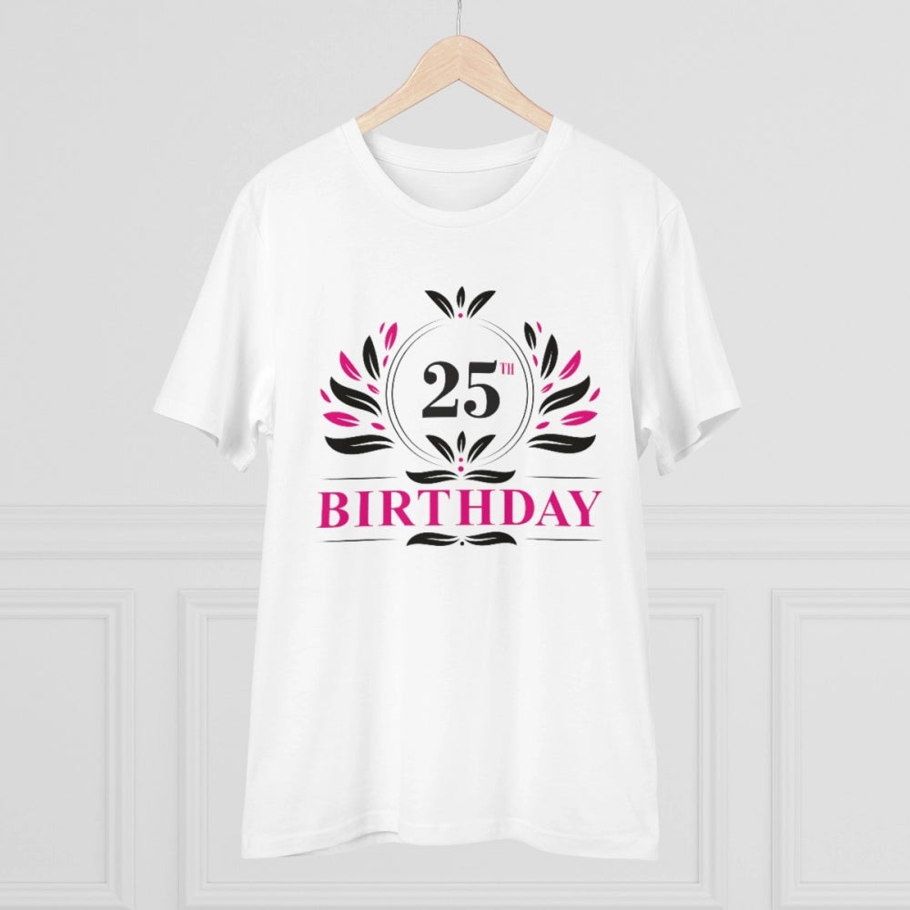 Amfyn Men's PC Cotton 25th Birthday Printed T Shirt (Color: White, Thread Count: 180GSM)