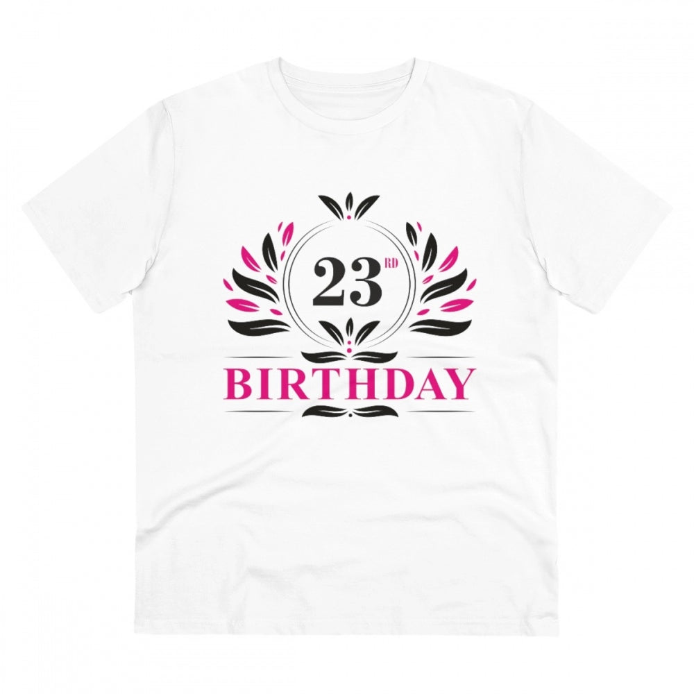 Amfyn Men's PC Cotton 23rd Birthday Printed T Shirt (Color: White, Thread Count: 180GSM)