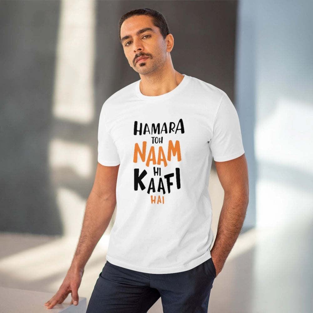 Amfyn Men's PC Cotton Hamara To Name Hi Kaafi Hai Printed T Shirt (Color: White, Thread Count: 180GSM)