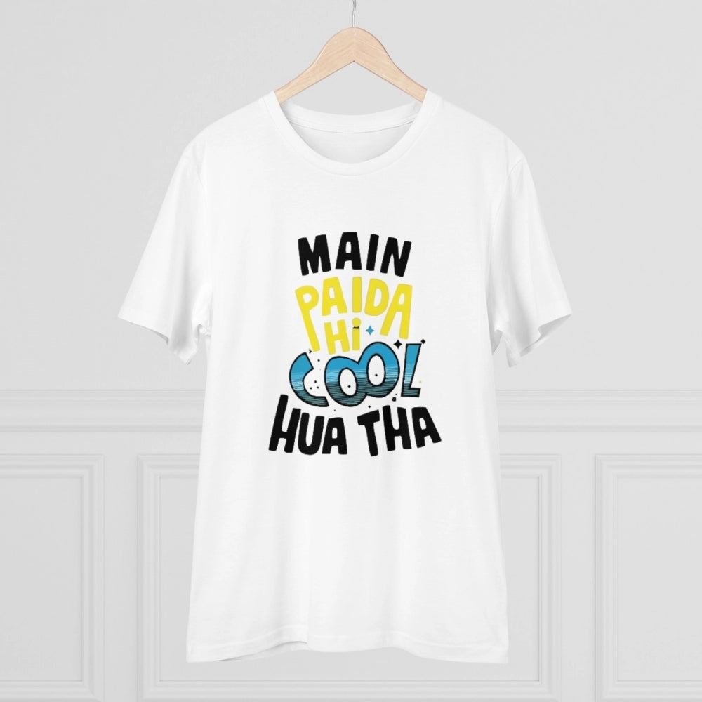 Amfyn Men's PC Cotton Me Paida Hi Cool Huaa Tha Printed T Shirt (Color: White, Thread Count: 180GSM)
