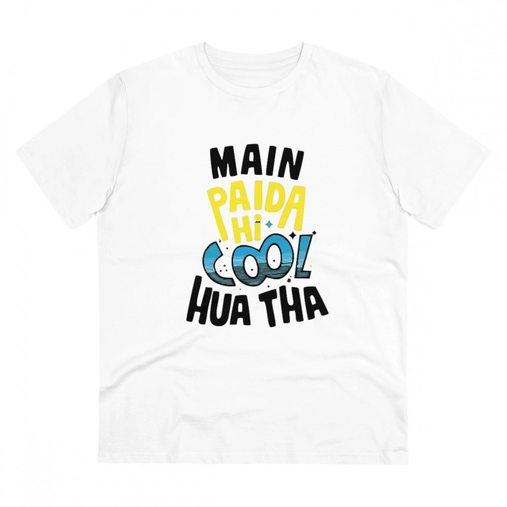 Amfyn Men's PC Cotton Me Paida Hi Cool Huaa Tha Printed T Shirt (Color: White, Thread Count: 180GSM)