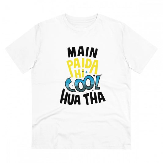 Amfyn Men's PC Cotton Me Paida Hi Cool Huaa Tha Printed T Shirt (Color: White, Thread Count: 180GSM)