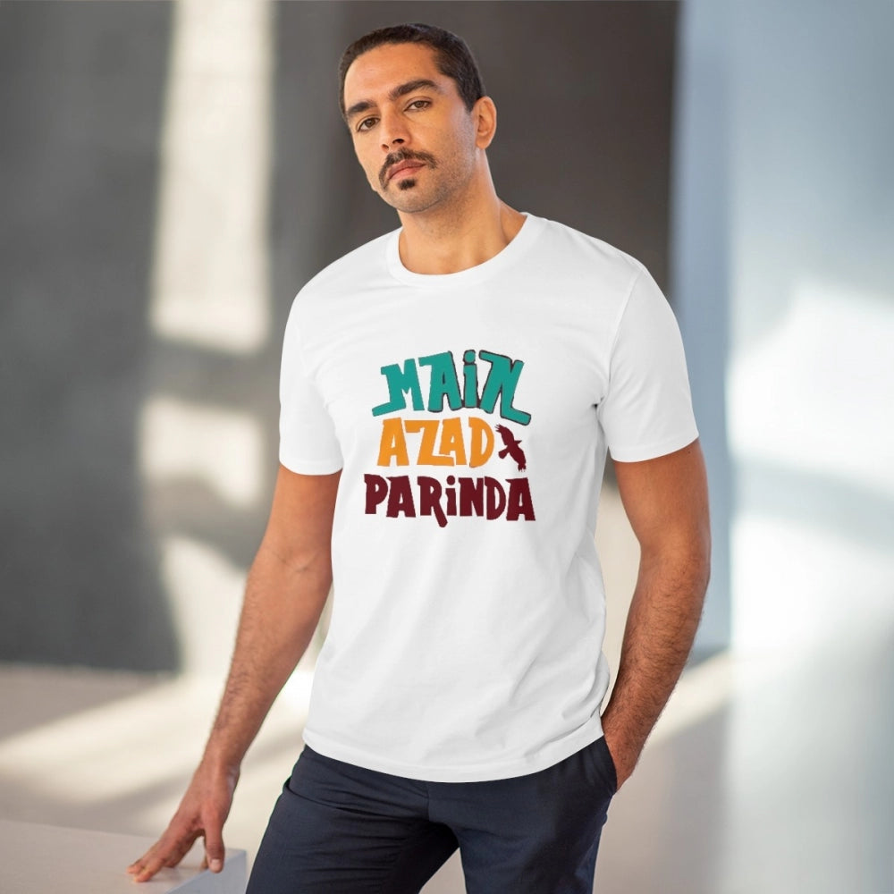 Amfyn Men's PC Cotton Me Azad Parinda Printed T Shirt (Color: White, Thread Count: 180GSM)