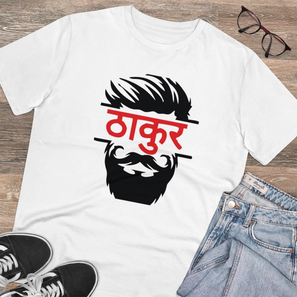 Amfyn Men's PC Cotton Thakur Printed T Shirt (Color: White, Thread Count: 180GSM)