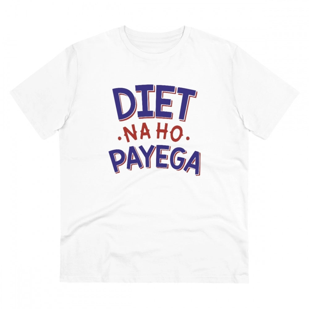 Amfyn Men's PC Cotton Diet Na Ho Payega Printed T Shirt (Color: White, Thread Count: 180GSM)