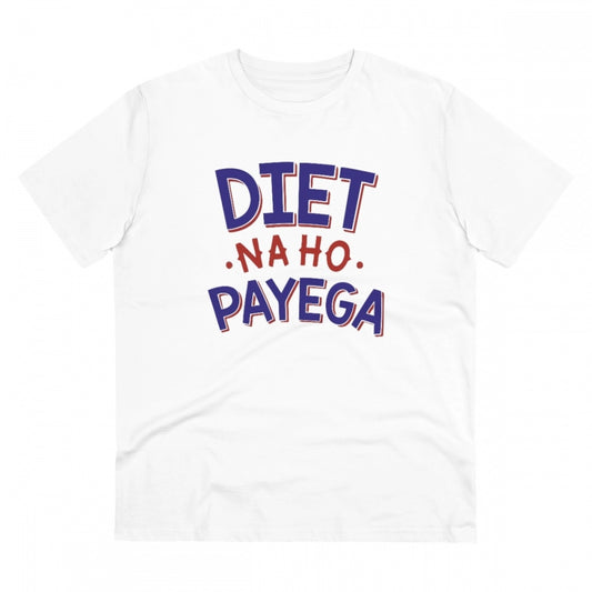 Amfyn Men's PC Cotton Diet Na Ho Payega Printed T Shirt (Color: White, Thread Count: 180GSM)