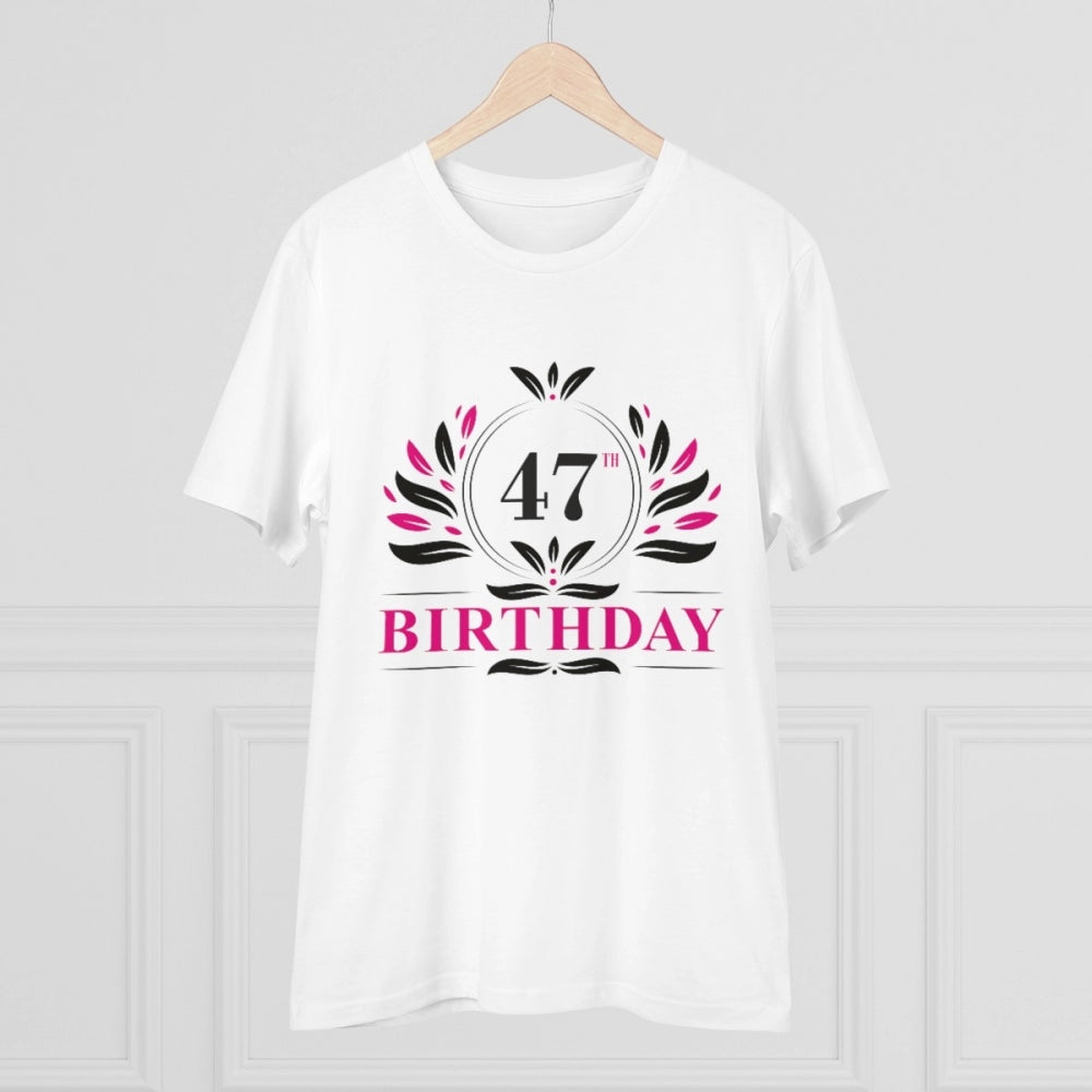 Amfyn Men's PC Cotton 47th Birthday Printed T Shirt (Color: White, Thread Count: 180GSM)