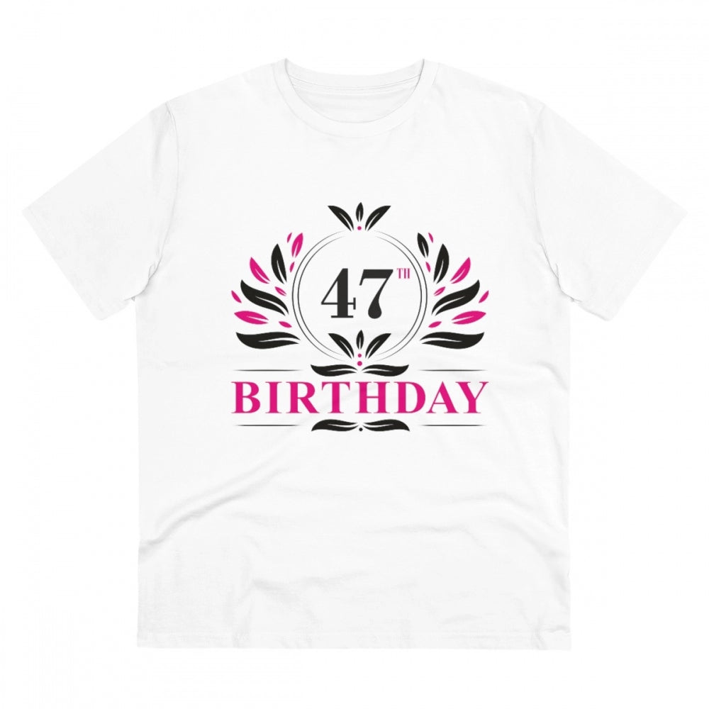 Amfyn Men's PC Cotton 47th Birthday Printed T Shirt (Color: White, Thread Count: 180GSM)
