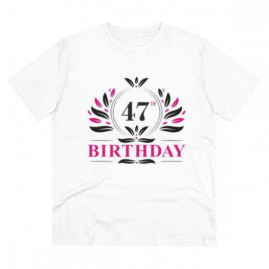 Amfyn Men's PC Cotton 47th Birthday Printed T Shirt (Color: White, Thread Count: 180GSM)