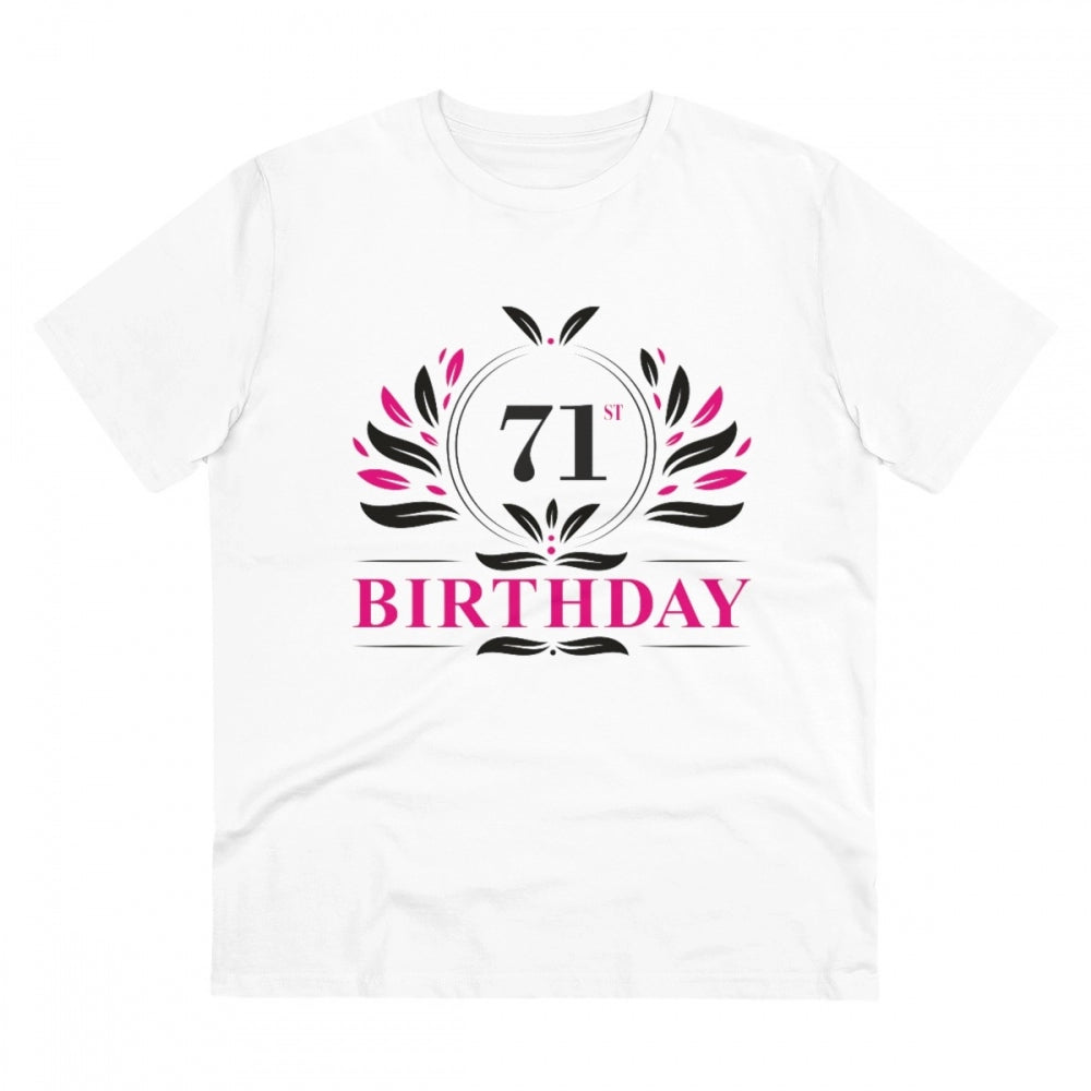 Amfyn Men's PC Cotton 71st Birthday Printed T Shirt (Color: White, Thread Count: 180GSM)