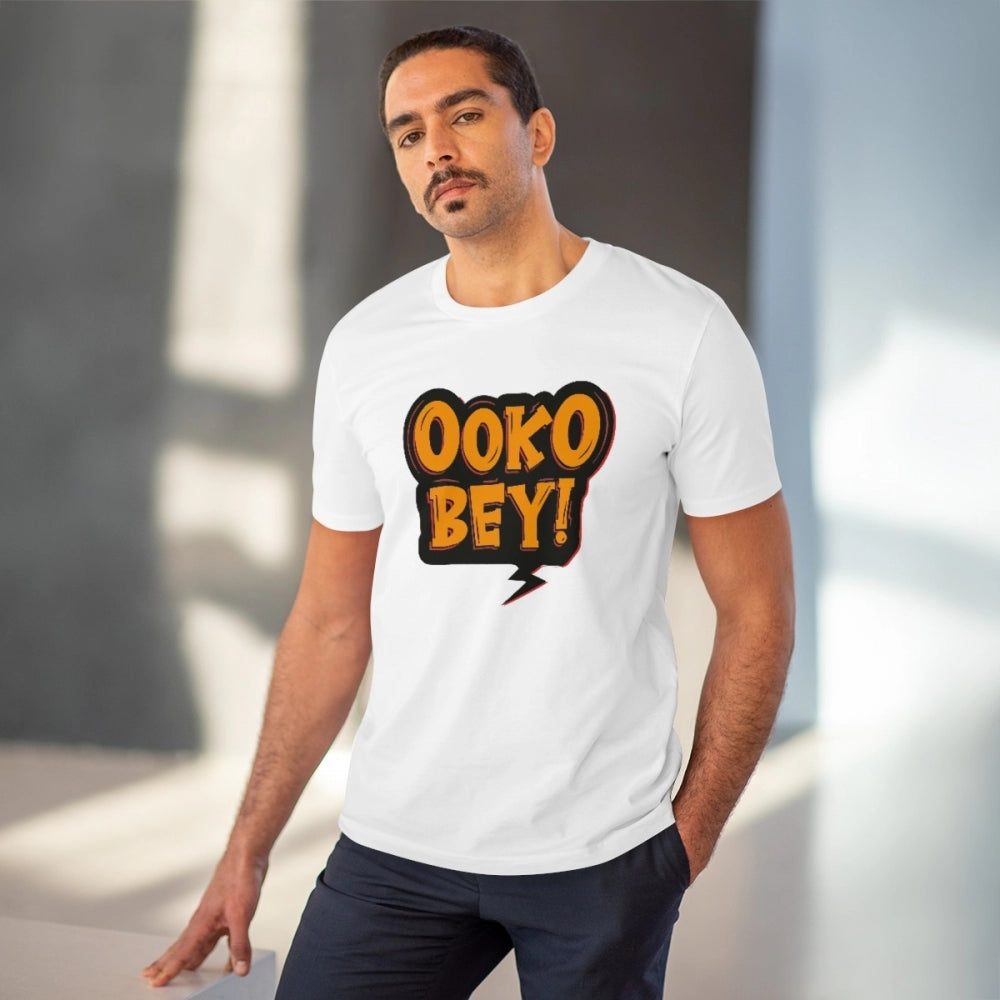 Amfyn Men's PC Cotton Telugu Desing Printed T Shirt (Color: White, Thread Count: 180GSM)