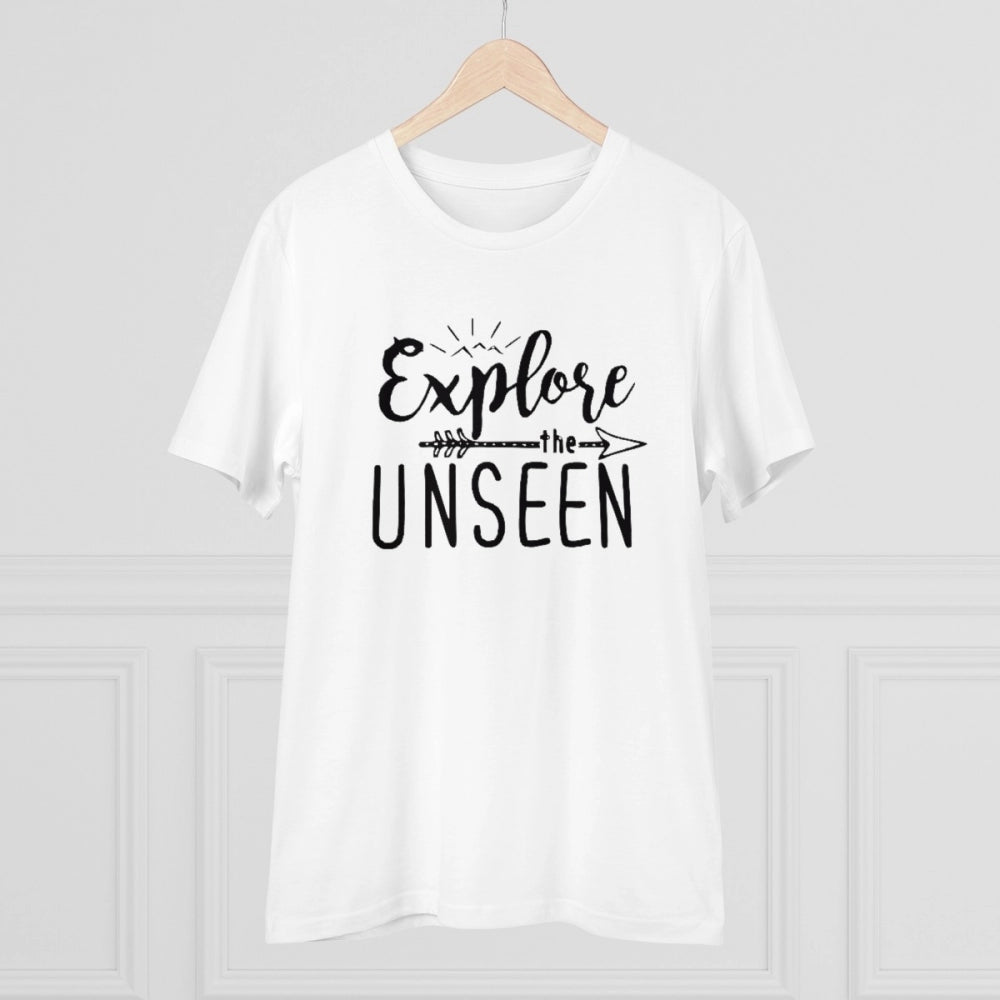 Amfyn Men's PC Cotton Explore The Unseen Printed T Shirt (Color: White, Thread Count: 180GSM)