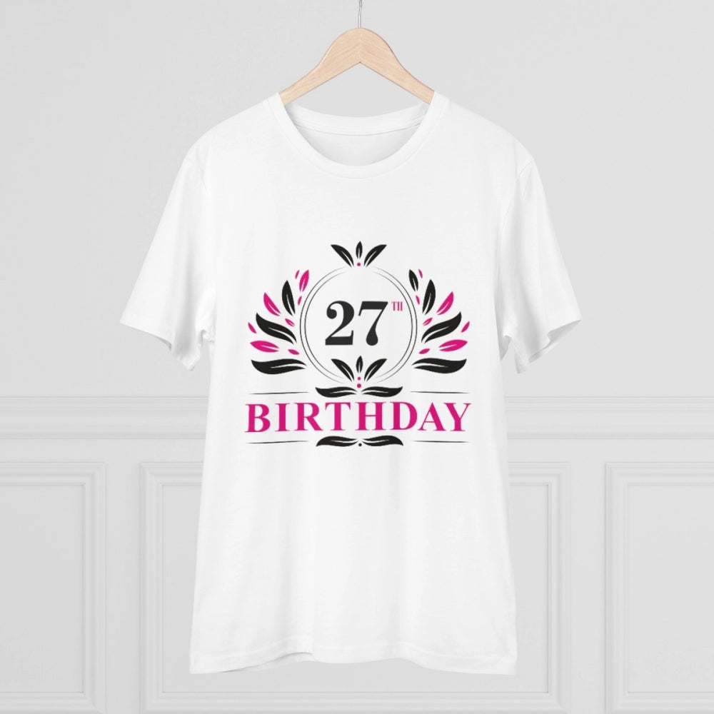 Amfyn Men's PC Cotton 27th Birthday Printed T Shirt (Color: White, Thread Count: 180GSM)