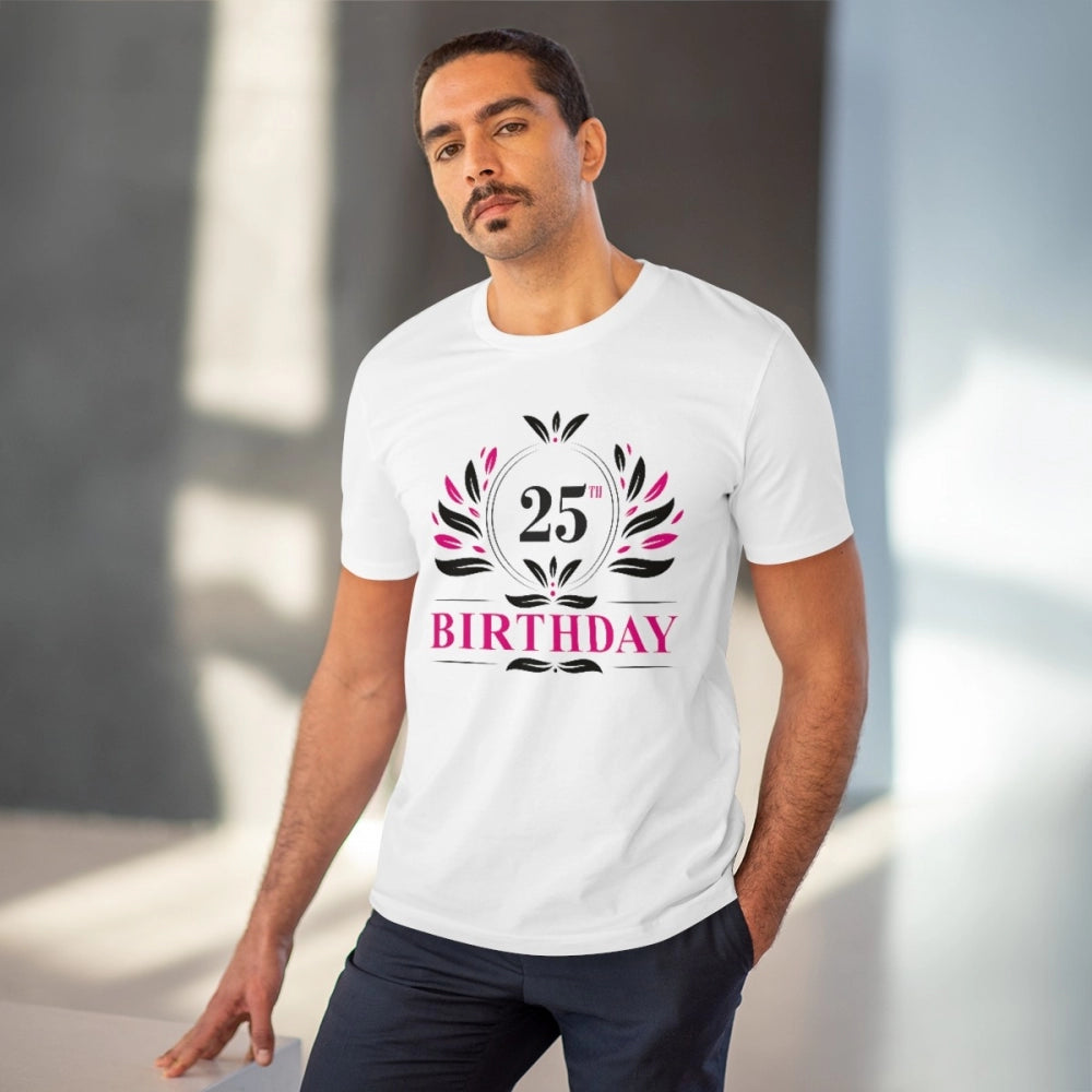 Amfyn Men's PC Cotton 25th Birthday Printed T Shirt (Color: White, Thread Count: 180GSM)
