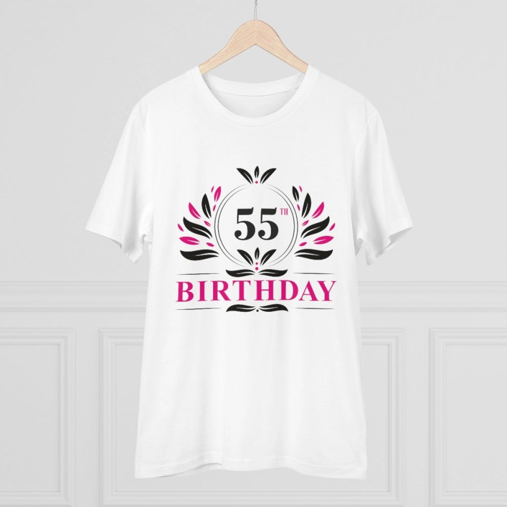 Amfyn Men's PC Cotton 55th Birthday Printed T Shirt (Color: White, Thread Count: 180GSM)