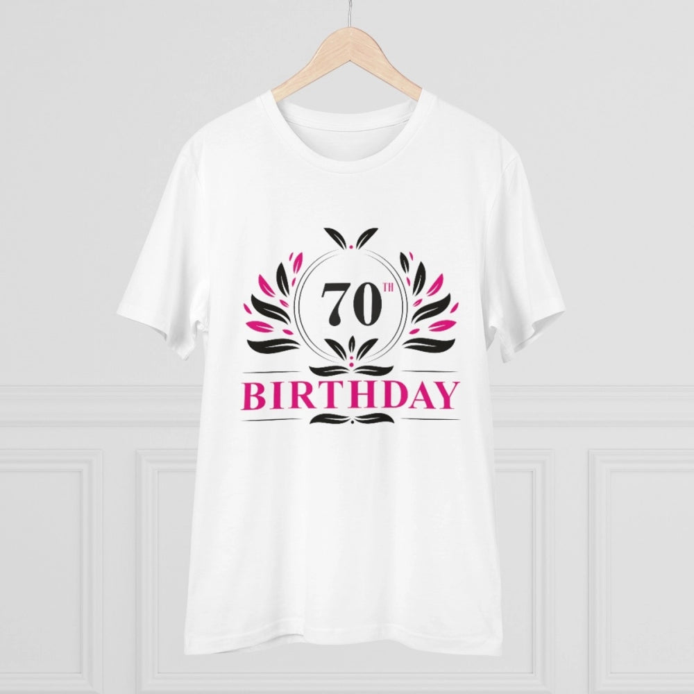 Amfyn Men's PC Cotton 70th Birthday Printed T Shirt (Color: White, Thread Count: 180GSM)