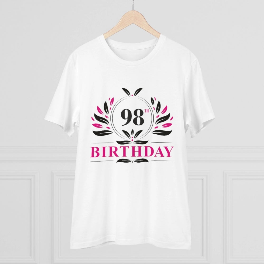 Amfyn Men's PC Cotton 98th Birthday Printed T Shirt (Color: White, Thread Count: 180GSM)