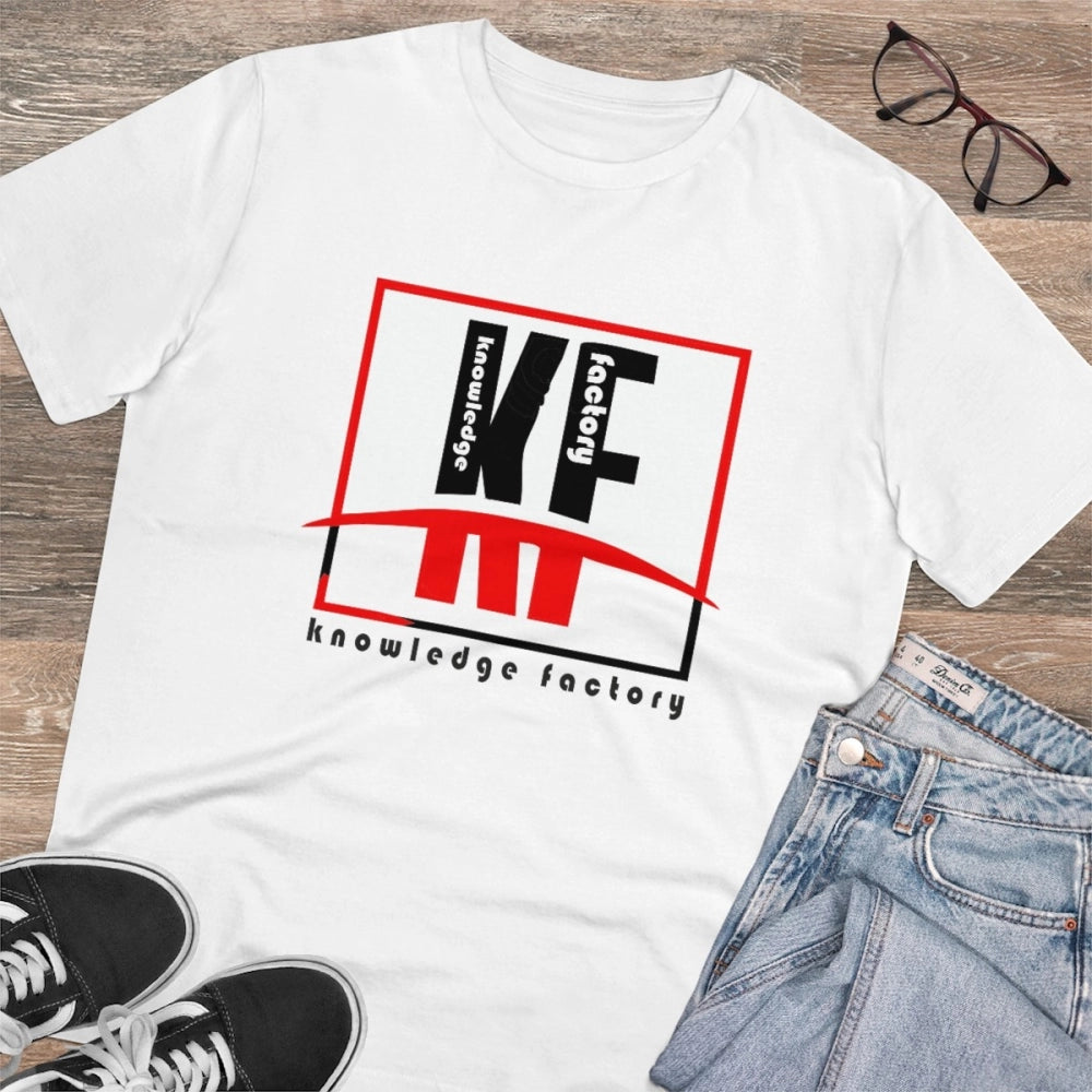 Amfyn Men's PC Cotton Knowledge Factory Printed T Shirt (Color: White, Thread Count: 180GSM)