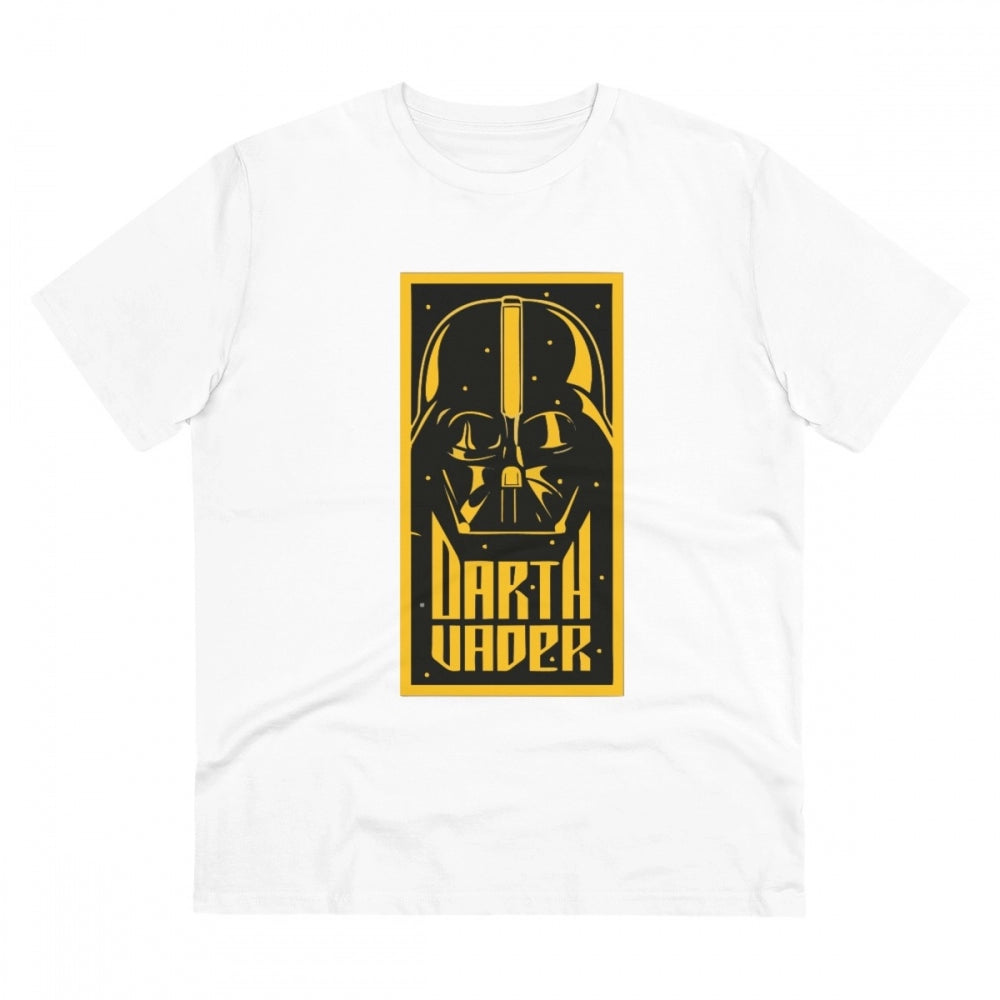 Amfyn Men's PC Cotton Darth Vader Printed T Shirt (Color: White, Thread Count: 180GSM)