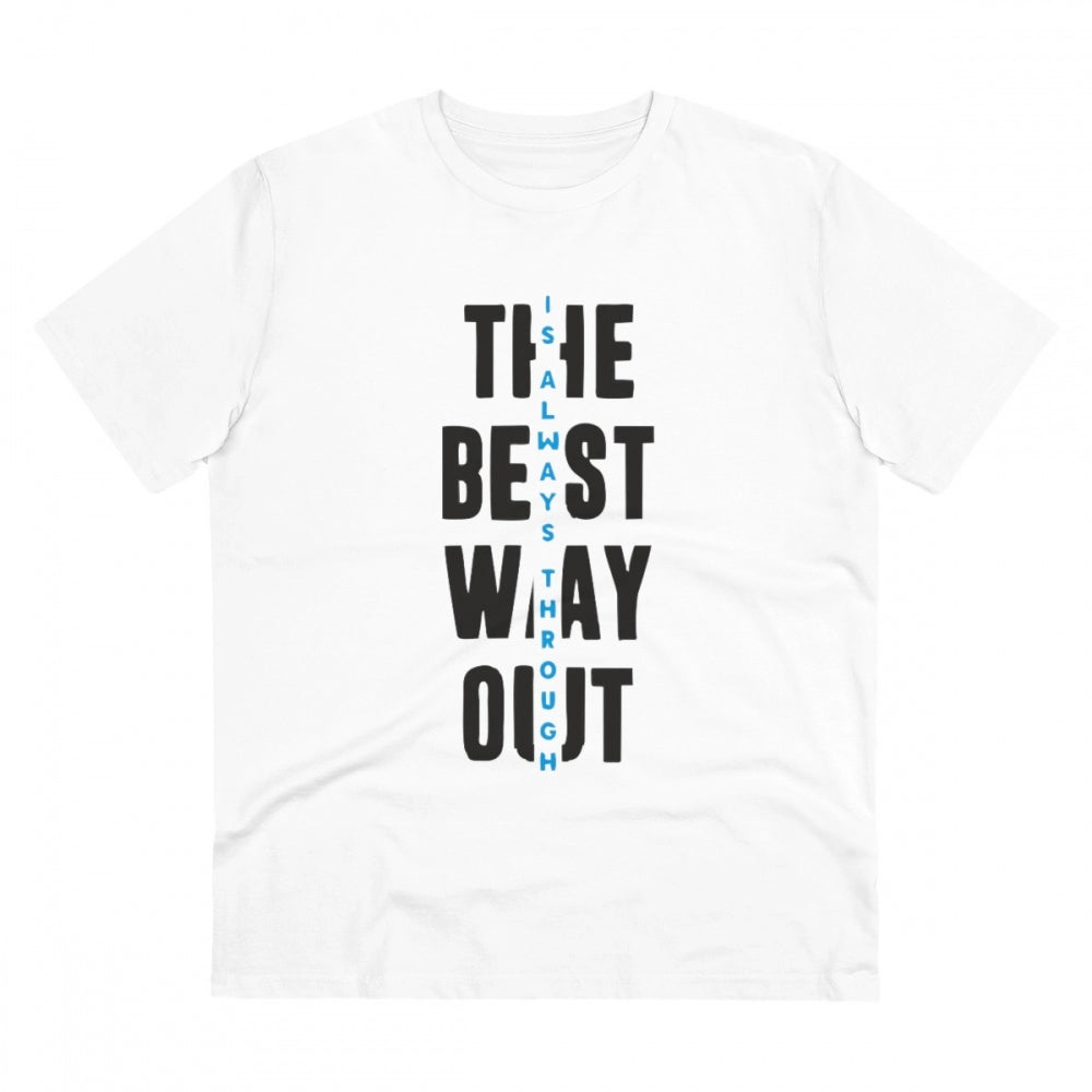 Amfyn Men's PC Cotton The Best Way Out Printed T Shirt (Color: White, Thread Count: 180GSM)