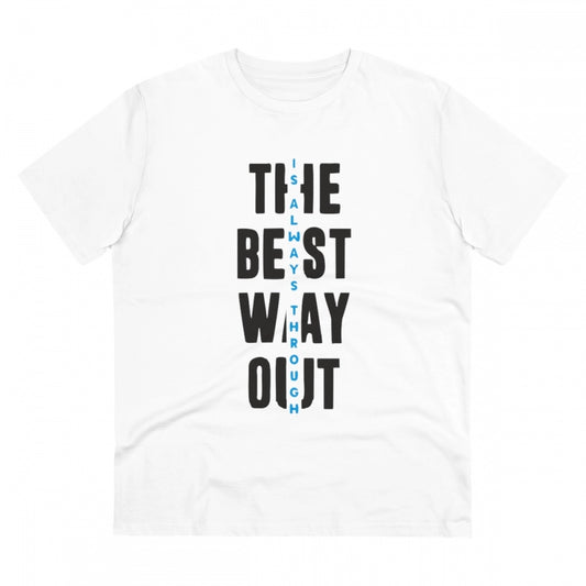 Amfyn Men's PC Cotton The Best Way Out Printed T Shirt (Color: White, Thread Count: 180GSM)