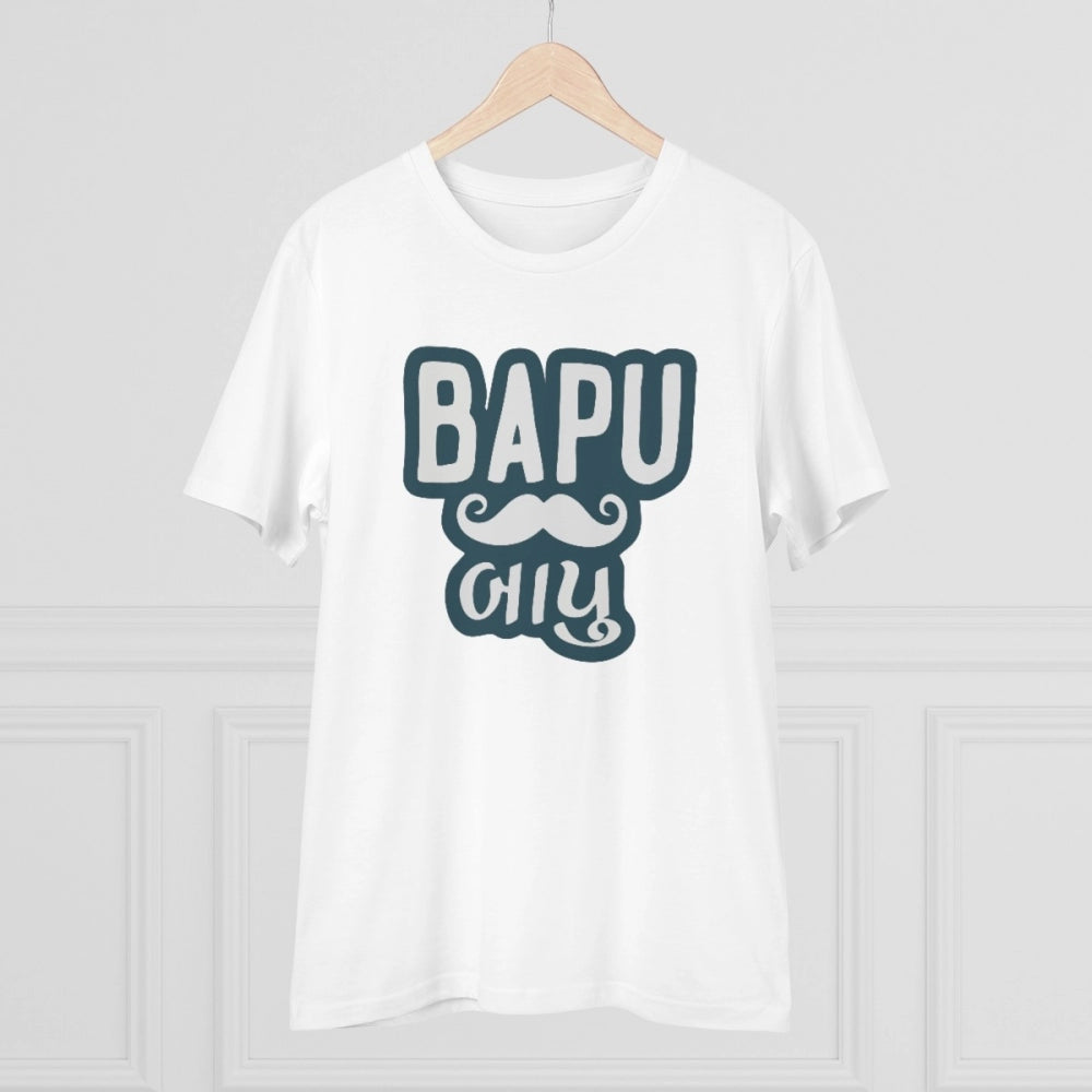 Amfyn Men's PC Cotton Baapu Printed T Shirt (Color: White, Thread Count: 180GSM)