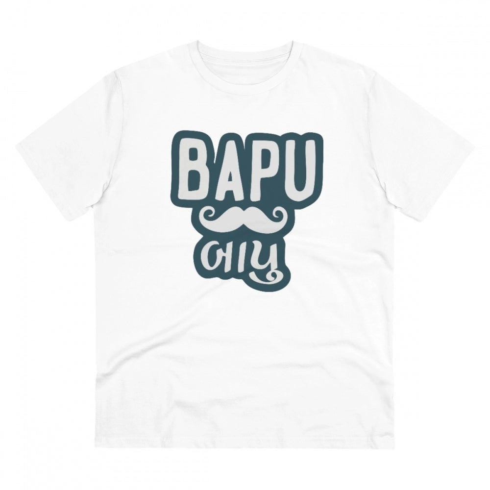 Amfyn Men's PC Cotton Baapu Printed T Shirt (Color: White, Thread Count: 180GSM)