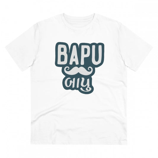 Amfyn Men's PC Cotton Baapu Printed T Shirt (Color: White, Thread Count: 180GSM)