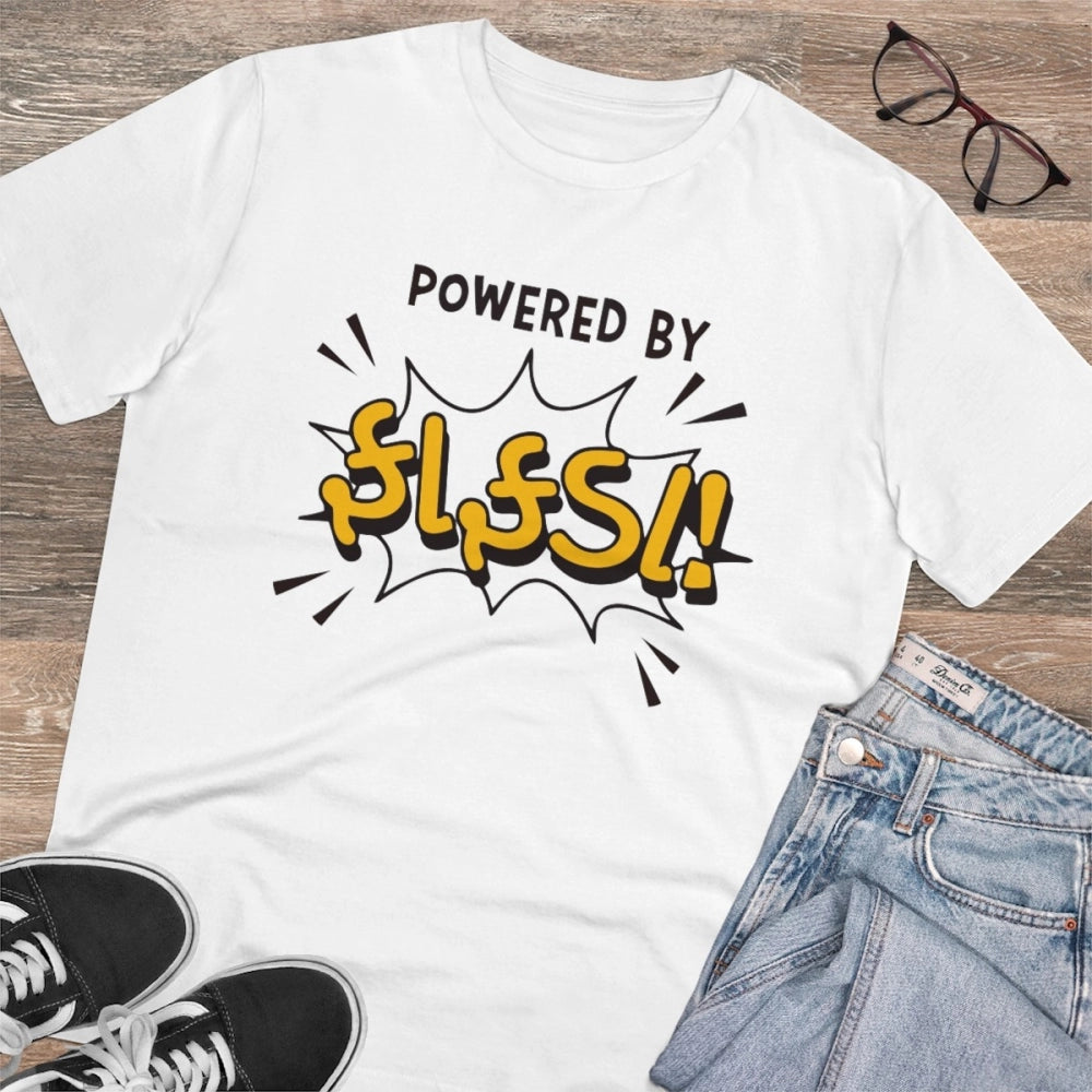 Amfyn Men's PC Cotton Powered Bt Fafda Printed T Shirt (Color: White, Thread Count: 180GSM)