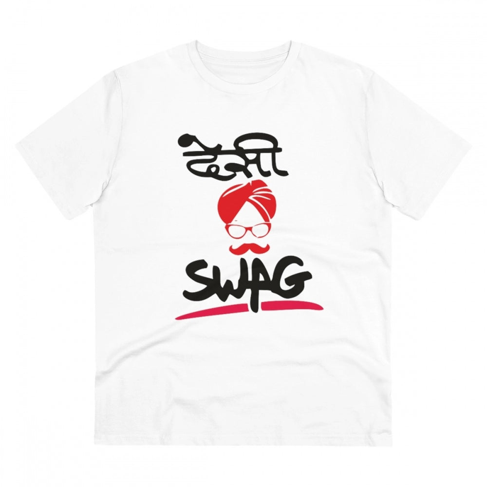 Amfyn Men's PC Cotton Desi Swag Printed T Shirt (Color: White, Thread Count: 180GSM)