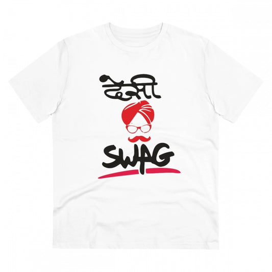 Amfyn Men's PC Cotton Desi Swag Printed T Shirt (Color: White, Thread Count: 180GSM)