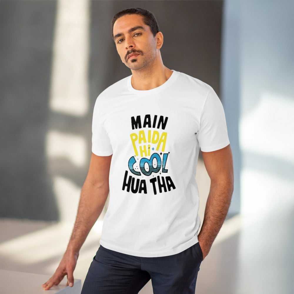 Amfyn Men's PC Cotton Me Paida Hi Cool Huaa Tha Printed T Shirt (Color: White, Thread Count: 180GSM)