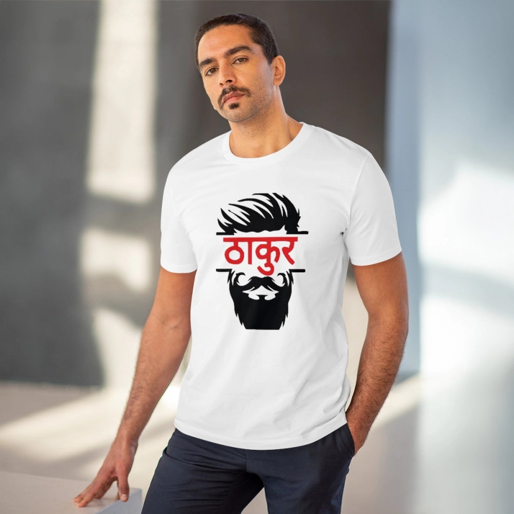 Amfyn Men's PC Cotton Thakur Printed T Shirt (Color: White, Thread Count: 180GSM)