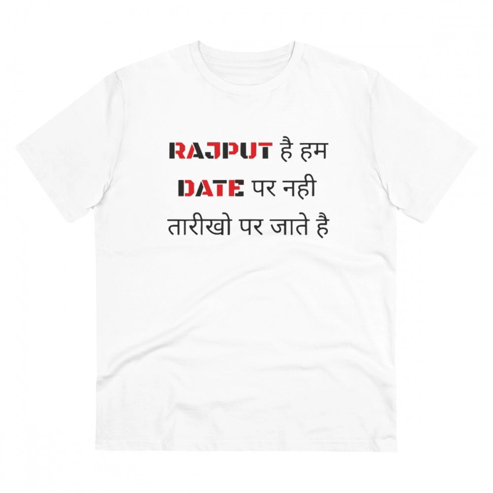 Amfyn Men's PC Cotton Rajput Hai Hum Date Par Nahi Tarikho Par Jate Hai Printed T Shirt (Color: White, Thread Count: 180GSM)