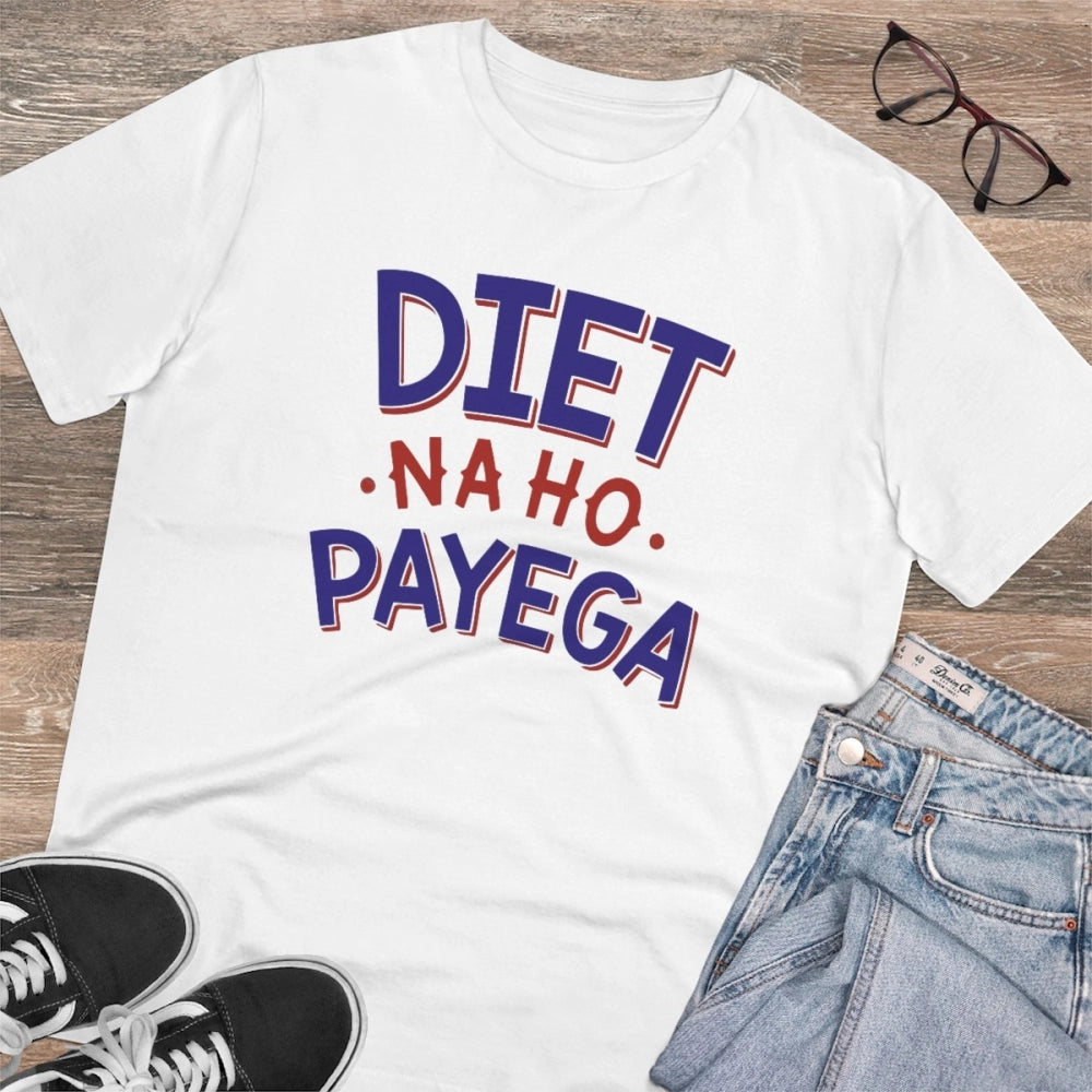 Amfyn Men's PC Cotton Diet Na Ho Payega Printed T Shirt (Color: White, Thread Count: 180GSM)
