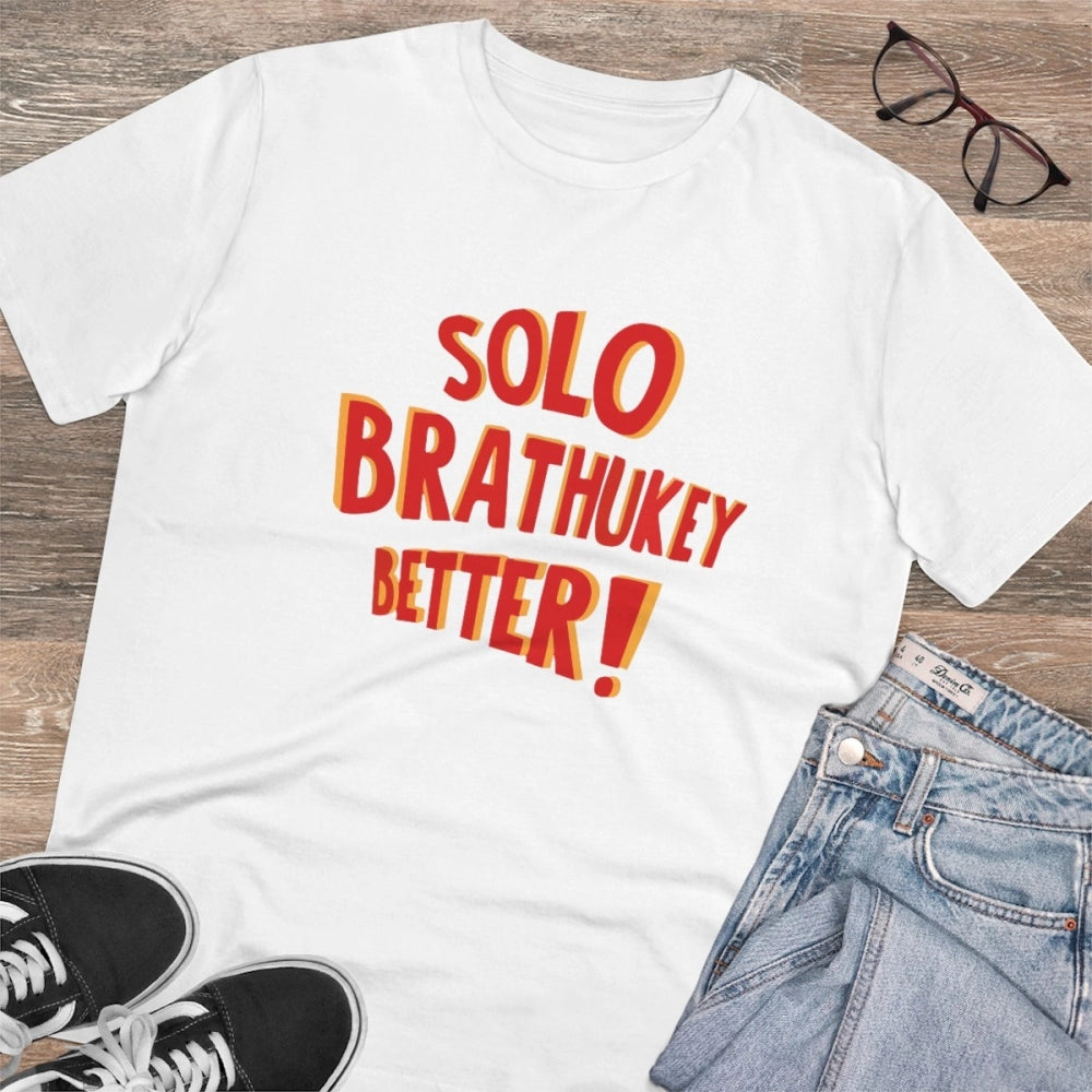 Amfyn Men's PC Cotton Telugu Desing Printed T Shirt (Color: White, Thread Count: 180GSM)