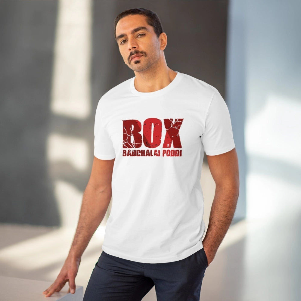 Amfyn Men's PC Cotton Telugu Desing Printed T Shirt (Color: White, Thread Count: 180GSM)