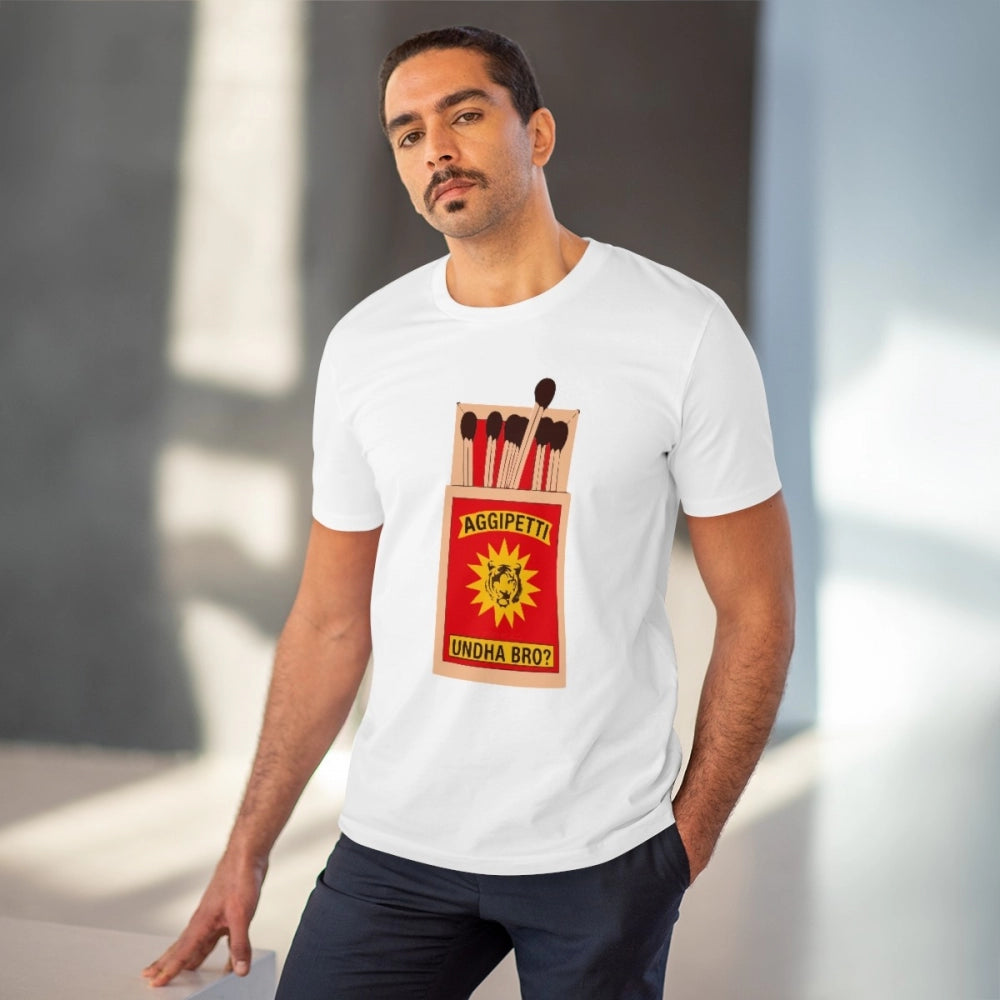 Amfyn Men's PC Cotton Telugu Desing Printed T Shirt (Color: White, Thread Count: 180GSM)