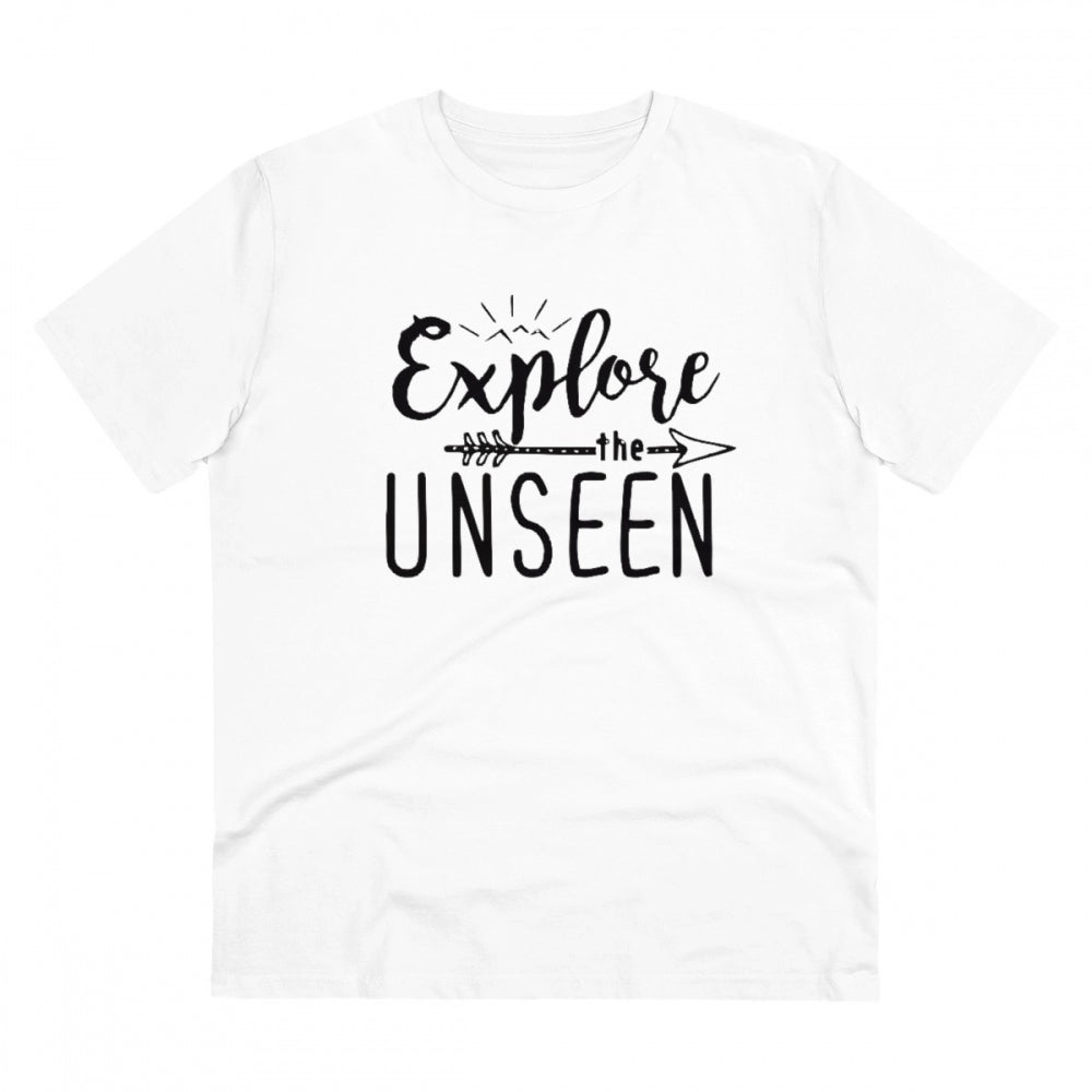 Amfyn Men's PC Cotton Explore The Unseen Printed T Shirt (Color: White, Thread Count: 180GSM)