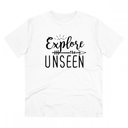 Amfyn Men's PC Cotton Explore The Unseen Printed T Shirt (Color: White, Thread Count: 180GSM)