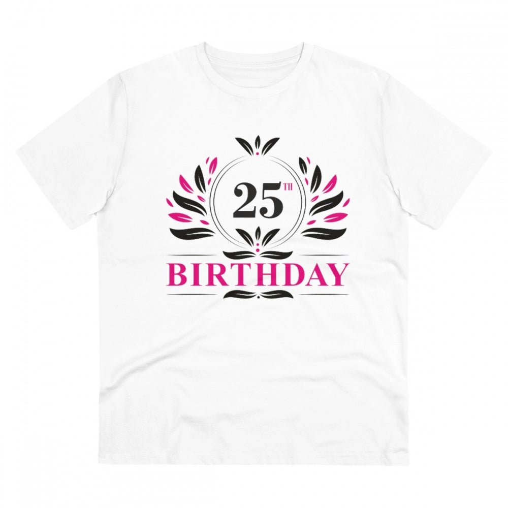 Amfyn Men's PC Cotton 25th Birthday Printed T Shirt (Color: White, Thread Count: 180GSM)