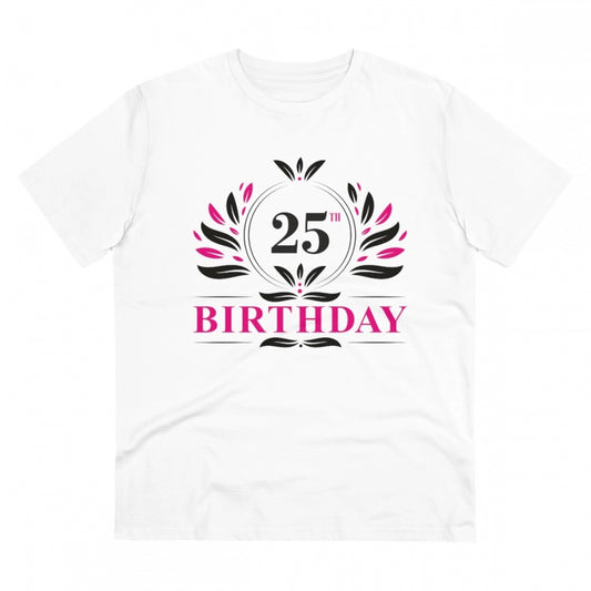 Amfyn Men's PC Cotton 25th Birthday Printed T Shirt (Color: White, Thread Count: 180GSM)