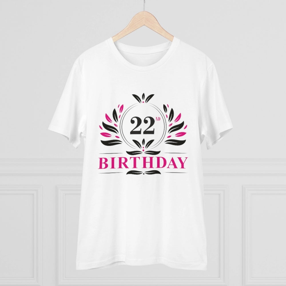 Amfyn Men's PC Cotton 22nd Birthday Printed T Shirt (Color: White, Thread Count: 180GSM)