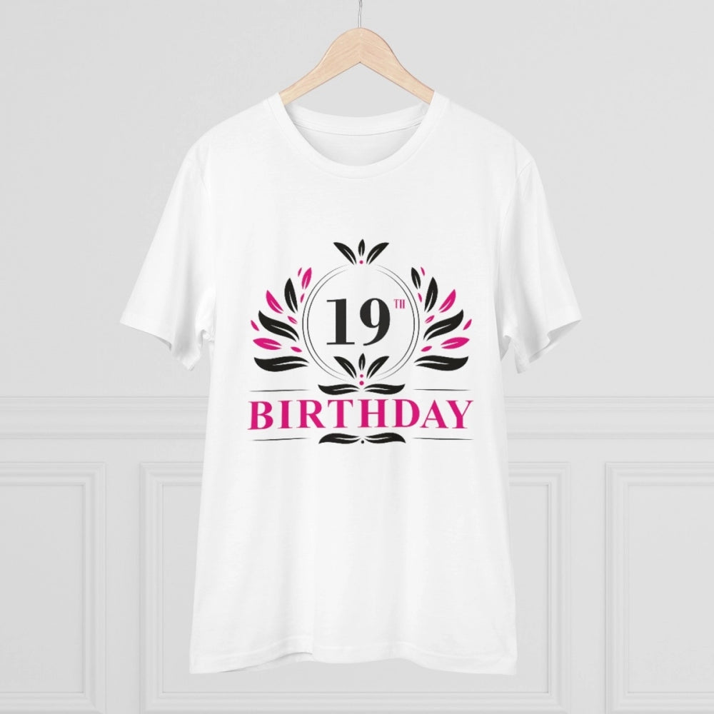 Amfyn Men's PC Cotton 19th Birthday Printed T Shirt (Color: White, Thread Count: 180GSM)