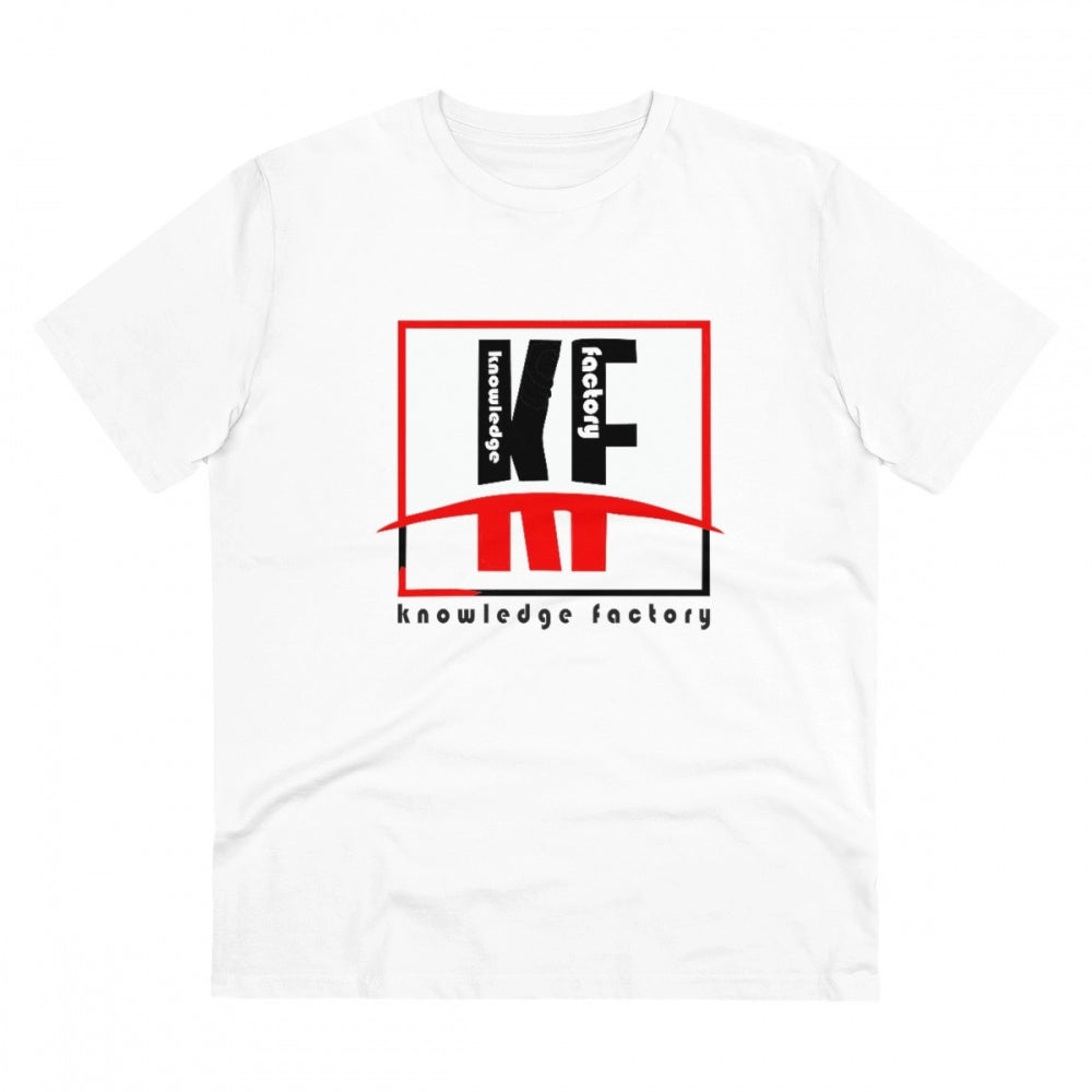 Amfyn Men's PC Cotton Knowledge Factory Printed T Shirt (Color: White, Thread Count: 180GSM)