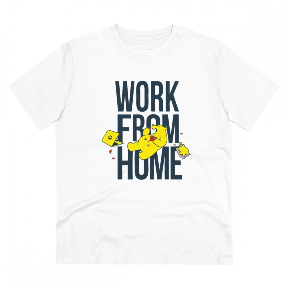 Amfyn Men's PC Cotton Work From Home Desing Printed T Shirt (Color: White, Thread Count: 180GSM)