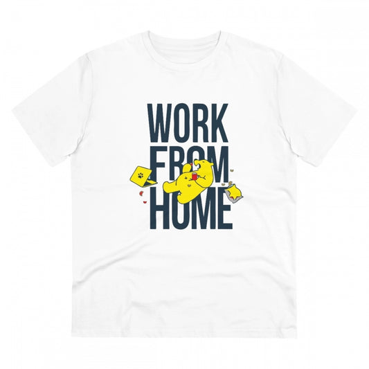 Amfyn Men's PC Cotton Work From Home Desing Printed T Shirt (Color: White, Thread Count: 180GSM)