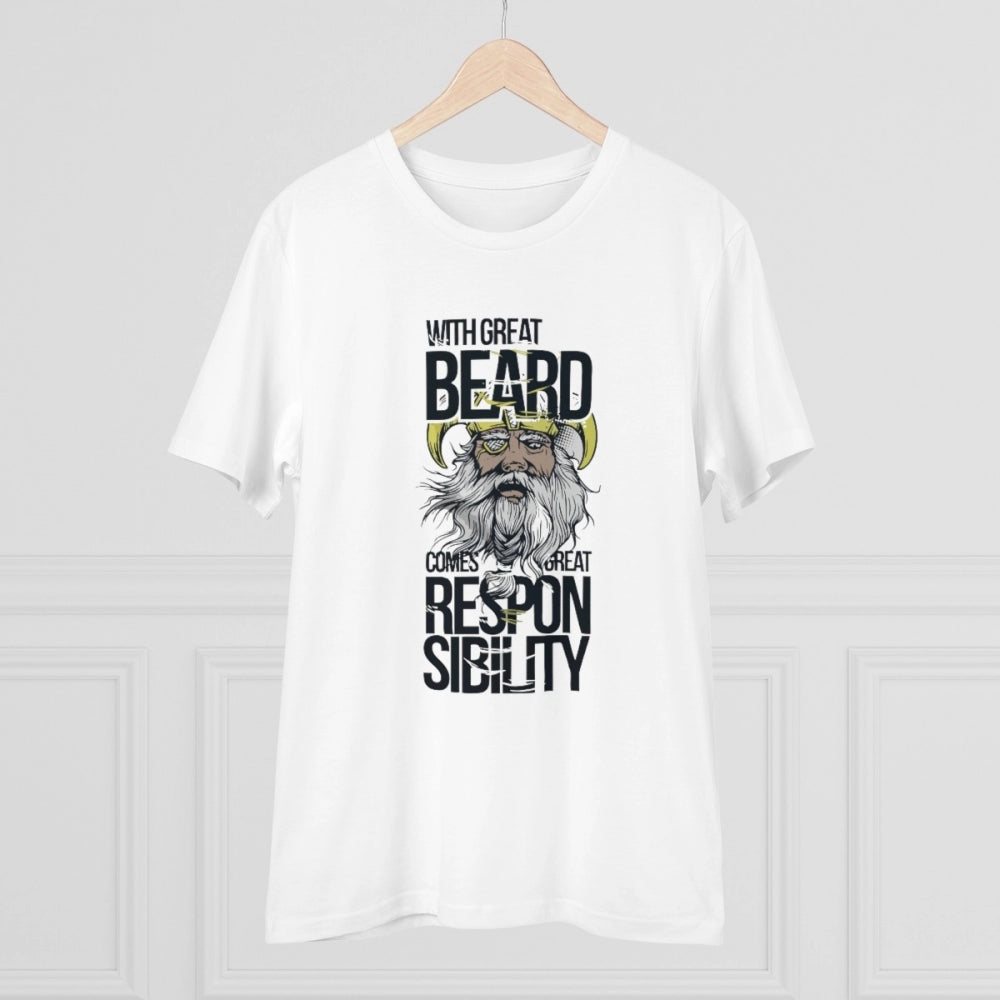 Amfyn Men's PC Cotton With Great Beard Comes Printed T Shirt (Color: White, Thread Count: 180GSM)