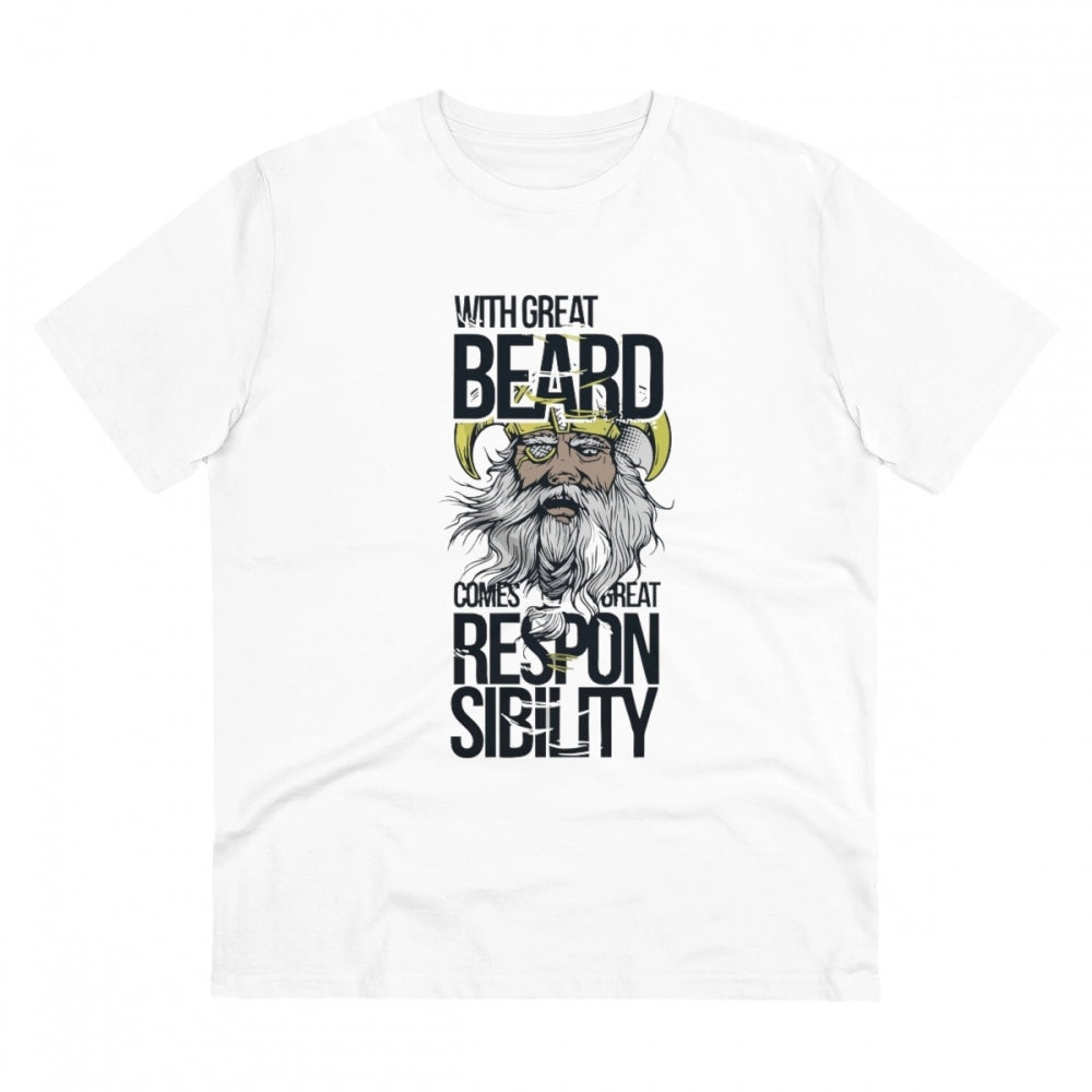 Amfyn Men's PC Cotton With Great Beard Comes Printed T Shirt (Color: White, Thread Count: 180GSM)
